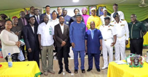 2)The Representative of the Managing Director, Nigerian Ports Authority (NPA), the Executive Director, Marine and Operations, Dr. Sokonte Huttin Davies (Standing 6th From Left), the Executive Director, Finance& Admin, Mohammed Bello-Koko (5th From Left), Top Management of NPA and Stakeholders during an Interactive Session at the Lagos Ports Complex (LPC), Apapa, Lagos.