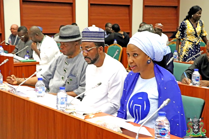 R-L: The Managing Director NPA, Hadiza Bala Usman, the Executive Director Finance & Administration, Mohammed Bello Koko, the Executive Director, Marine & Operations Dr. Sokonte Huttin Davies during the Authorities defence of the 2020 budget estimates at the National Assembly Complex in Abuja.