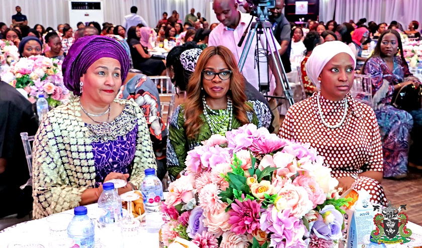 R-L: The Managing Director, NPA, Hadiza Bala Usman, Representative of the Governor of Lagos State and Commissioner for Establishment, Training & Pension, Jibola Ponle, and the Deputy Secretary General, United Nations, Amina Mohammed during the 2019 Women in Successful Careers (WISCAR) Annual Leadership and Mentoring Conference in Lagos.