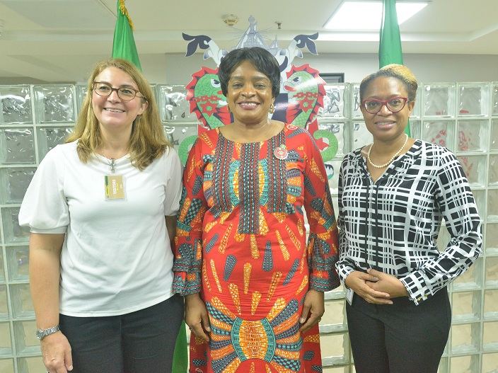 The representative of the Managing Director General manager, MD’s outfit, Dr. Chinwe Abama flaked by the head of the World Bank trade group Alicia Stephens to her left and her colleague Maria Liungman to her right.