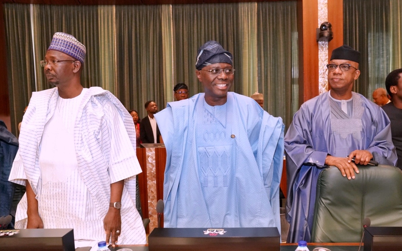 L-R: Governor of Nasarawa State, Engr. Abdullahi Sule; Lagos State Governor, Mr. Babajide Sanwo-Olu and Ogun State Governor, Prince Dapo Abiodun during the National Economic Council meeting at the Presidential Villa, Abuja on Thursday, February 27, 2020.