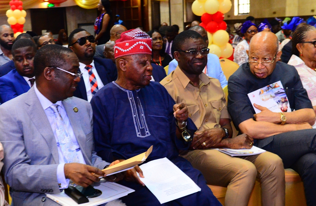 L-R: Lagos State Deputy Governor, Dr. Obafemi Hamzat representing the Governor; former CBN Governor, Chief Joseph Sanusi; Edo Deputy Governor, Mr. Philip Shuaibu and Founder, Diamond Bank, Mr. Pascal Dozie during an Annual Lecture and International Leadership symposium on Intra-African Trade by the Centre for Values in Leadership (CVL), at the Shell Hall of Muson Centre, Onikan, on Thursday, February 6, 2020.
