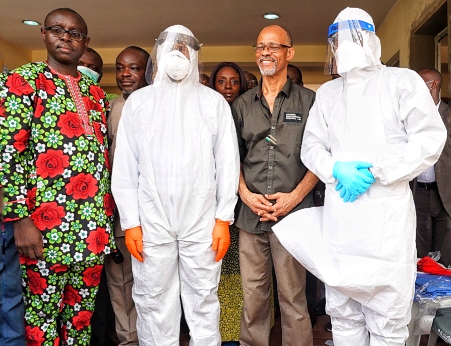 R-L: Lagos State Governor, Mr. Babajide Sanwo-Olu; Commissioner for Health, Prof. Akin Abayomi; Deputy Governor, Dr. Obafemi Hamzat and Medical Director, Mainland Hospital, Dr. Abimbola Bowale, during an inspection visit to the Emergency Operations Centre and Biosecurity Unit at Mainland Infectious Disease Hospital Yaba, on Sunday, March 1, 2020.