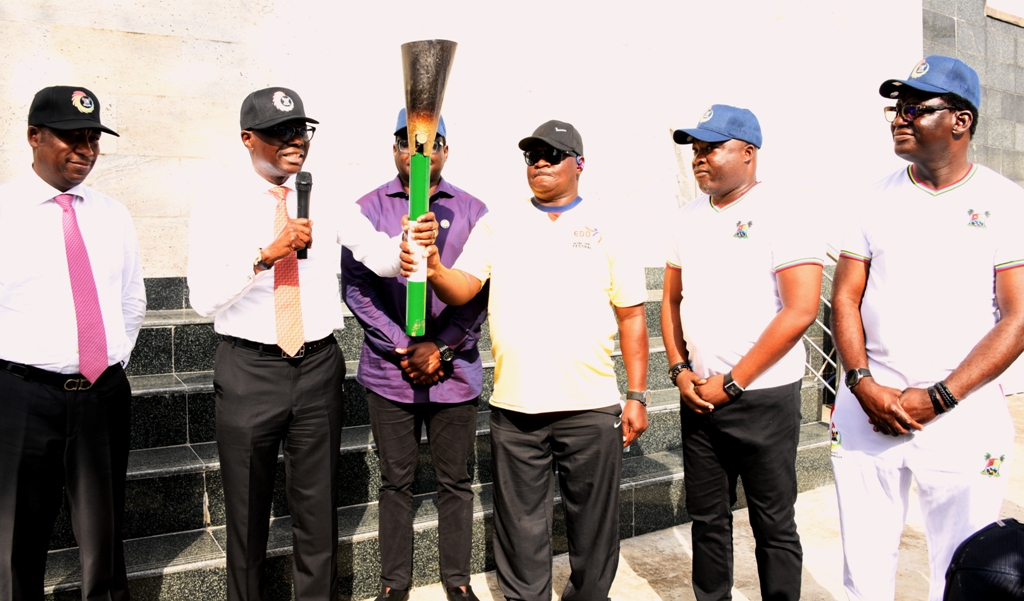 PICTURES: PRESENTATION OF NATIONAL SPORT FESTIVAL “EDO 2020” UNITY TORCH TO GOV. SANWO-OLU AT LAGOS HOUSE, IKEJA, ON THURSDAY, MARCH 12, 2020