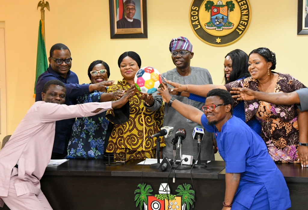 PHOTOS: PRESENTATION OF THE 2020 GLOBAL GOALS WOMEN WORLD CUP BALL TO GOVERNOR SANWO-OLU AT LAGOS HOUSE, MARINA, ON FRIDAY, MARCH 13, 2020