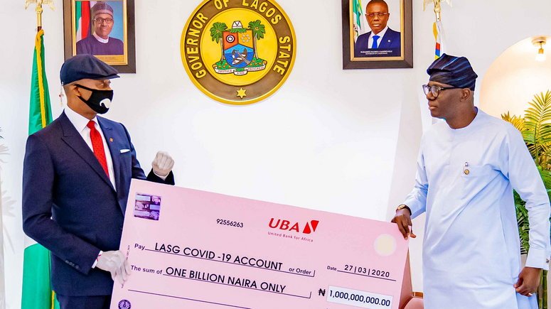 UBA Presents N1b Cheque To Lagos State To Curb Coronavirus