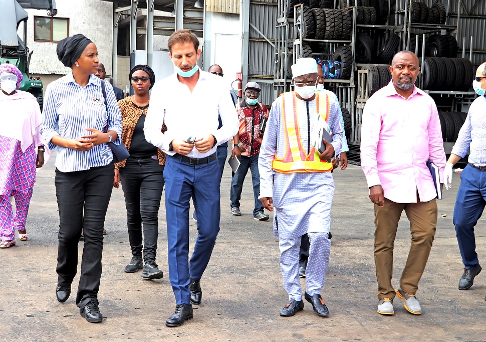L-R: The Managing Director, Nigerian Ports Authority (NPA), HadizaBala Usman, the Executive Vice Chairman, ENL Consortium, Princess (Dr.) Vicky Haastrup, the Executive Director, Marine & Operations, NPA, Onari Brown during the inspection of the ENL Consortium Terminal in Apapa.