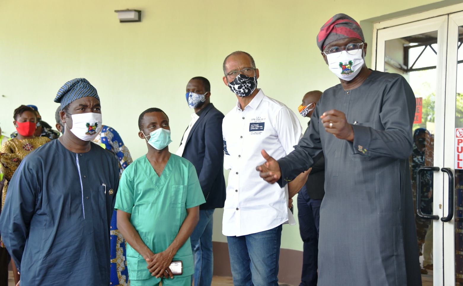 L-R: Lagos State Deputy Governor, Dr. Obafemi Hamzat; Dr. Tope Oguniyan; Commissioner for Health, Prof. Akin Abayomi and Governor Babajide Sanwo-Olu during the opening of Isolation Centre for the Coronavirus treatment at the Gbagada General Hospital, on Friday, May 1, 2020.