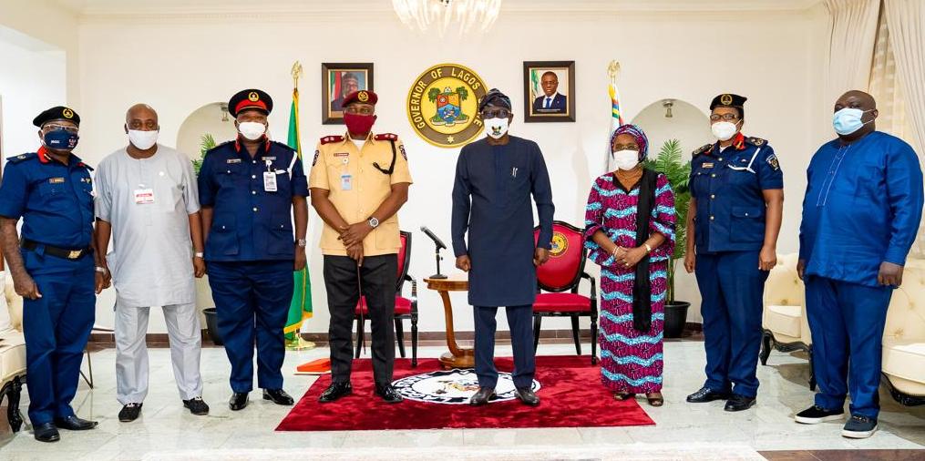 PICTURES: GOV. SANWO-OLU RECEIVES NEWLY DEPLOYED FRSC SECTOR COMMANDER AND NSCDC STATE COMMANDANT, AT LAGOS HOUSE, MARINA ON THURSDAY, JULY 23, 2020