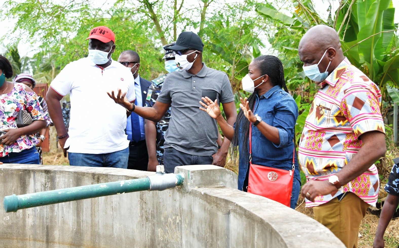 L-R: Member, Lagos State House of Assembly (Badagry Constituency I), Hon. Ibrahim Layode; Governor Babajide Sanwo-Olu; Acting Commissioner for Agriculture, Ms. Bisola Olusanya and Permanent Secretary, Ministry of Agriculture, Dr. Shakirudeen Onasanya during the Governor inspection visit to Avia Farm in Badagry, on Friday, August 7, 2020.