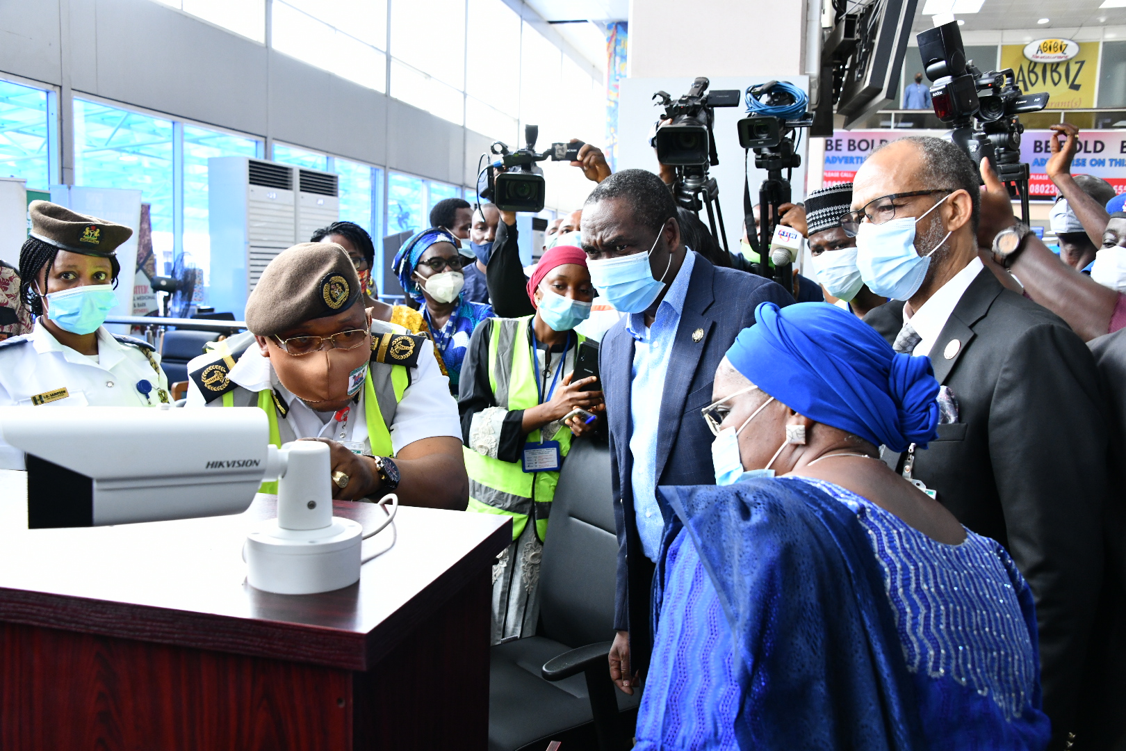 L-R: Assistant Director, Environmental Health Services, Mr. Tella Richard Adeyemi; Lagos State Deputy Governor, Dr. Obafemi Hamzat; Commissioner for Health, Prof. Akin Abayomi and Secretary to the State Government, Mrs. Folasade Jaji during an inspection of the Murtala Muhammed International Airport ahead of international flights resumption, on Friday, September 4, 2020.