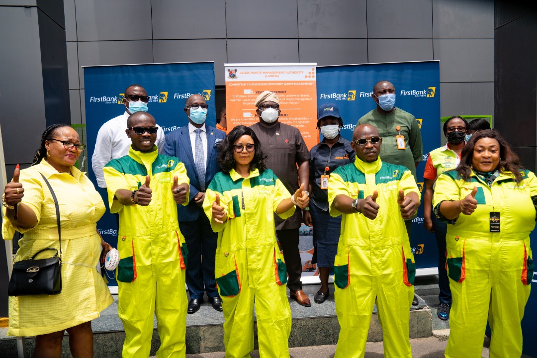 Photos: Sanwo-Olu Gives Uniforms to LAWMA Sweepers, Branded By First Bank
