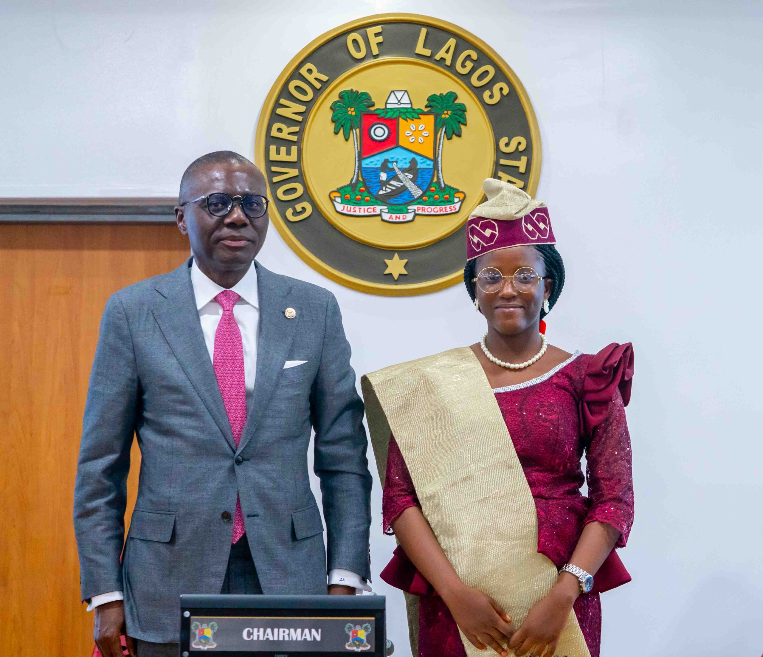 Photos: Gov. Sanwo-Olu Receives Y2020 One-Day Governor At The Exco Chamber, Lagos House, Ikeja, On Monday, Dec. 20, 2021