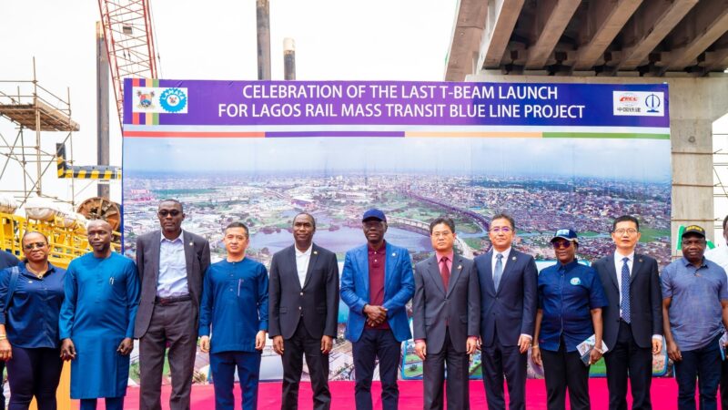 Photos: Gov. Sanwo-Olu, Deputy Gov Hamzat At The Final T-Beam Launch For Lagos Blue Line Rail Project