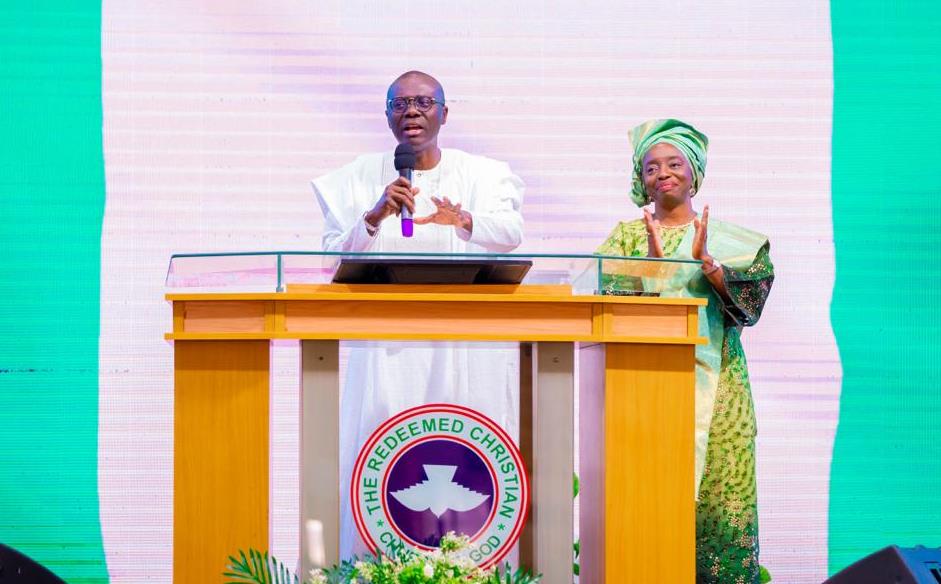 Photos: Gov. Sanwo-Olu, First Lady At The Thanksgiving Service/Special Prayer Session At RCCG Headquarters, Ebute Metta, Lagos
