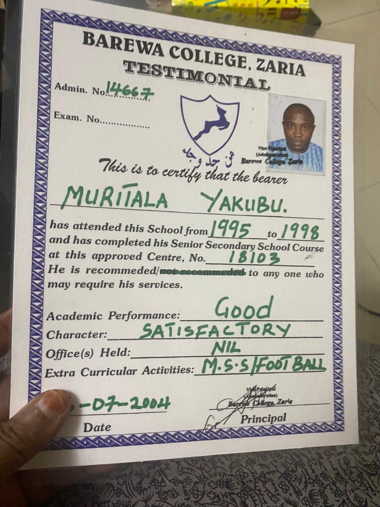 Kogi SDP Guber Candidate, Muritala Yakubu’s Testimonial Not From Us – Barewa College Disowns Forged Certificate