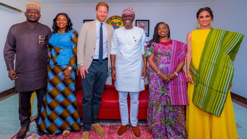 PICTURES: GOV. SANWO-OLU, FIRST LADY, DR. IBIJOKE RECEIVES THE DUKE AND DUCHESS OF SUSSEX, PRINCE HARRY AND MEGHAN MARKLE AT LAGOS HOUSE, MARINA, ON SUNDAY, MAY 12, 2024