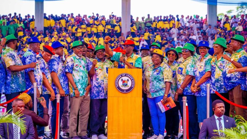 PICTURES: GOV. SANWO-OLU AT THE MAY DAY CELEBRATION HELD AT THE MOBOLAJI JOHNSON ARENA, ONIKAN, LAGOS ON WEDNESDAY, MAY 1, 2024